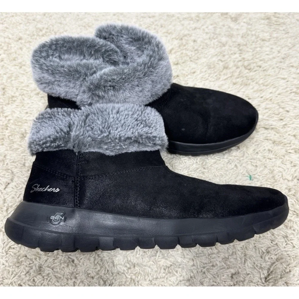 Skechers On The Go Joy Black Winter Faux Fur Lined Comfort Boots Women's‎ 9 Warm